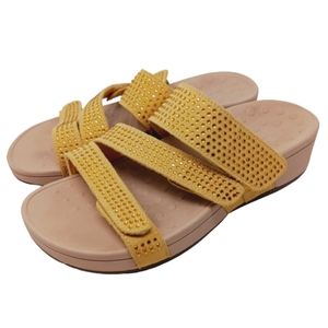 Vionic Alexis Platform Suede Sandals in Yellow Rhinestones Size 8